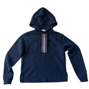 Sandro Paris Thanina Striped Trim Navy Women's Pullover Hooded Sweatshirt size 0